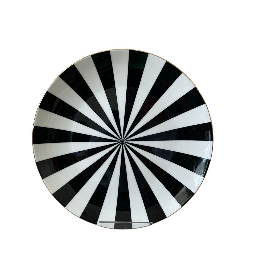 Christian Siriano Salad Plates 8in Porcelain Set of 4 Black White Candy Stripe - Picture 9 of 12